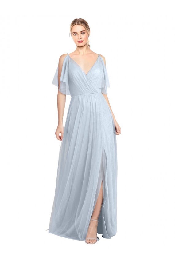 Tulle Spaghetti Straps Flutter Sleeves V-Back Long Bridesmaid Dress / Evening Dress Essex