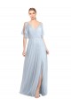 Tulle Spaghetti Straps Flutter Sleeves V-Back Long Bridesmaid Dress / Evening Dress Essex