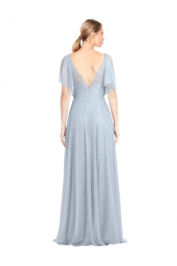 Tulle Spaghetti Straps Flutter Sleeves V-Back Long Bridesmaid Dress / Evening Dress Essex