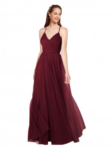 Tulle Spaghetti Straps Sleeveless Keyhole Back Long Bridesmaid Dress Essex