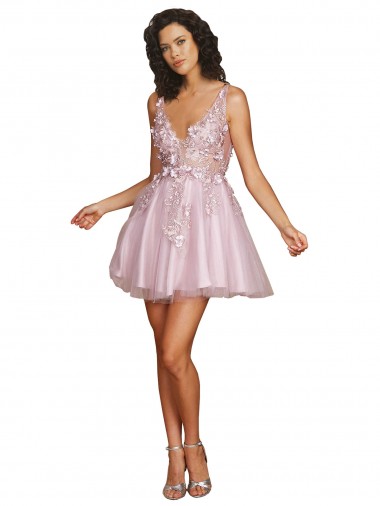 Tulle V-Neck Sleeveless V-Back Short Bridesmaid Dress Essex