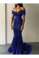 Velvet Sequin Off the Shoulder Sleeveless Sweep Train Prom Dresses Essex