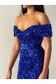 Velvet Sequin Off the Shoulder Sleeveless Sweep Train Prom Dresses Essex