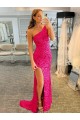 Velvet Sequin One Shoulder Sleeveless Sweep Train Long Evening Dress Essex