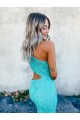 Velvet Sequin One Shoulder Sleeveless Sweep Train Prom Dresses Essex
