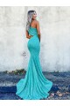 Velvet Sequin One Shoulder Sleeveless Sweep Train Prom Dresses Essex