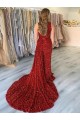 Velvet Sequin One Shoulder Sleeveless Court Train Prom Dress Essex