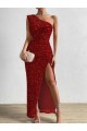 Velvet Sequin One Shoulder Sleeveless Long Prom Dress / Evening Dress Essex