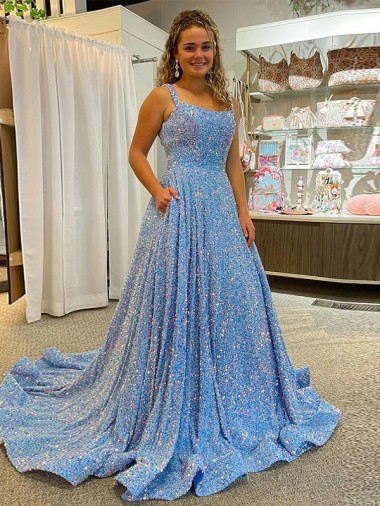 Velvet Sequin Scoop Neck Sleeveless Court Train Prom Dress / Evening Dress Essex