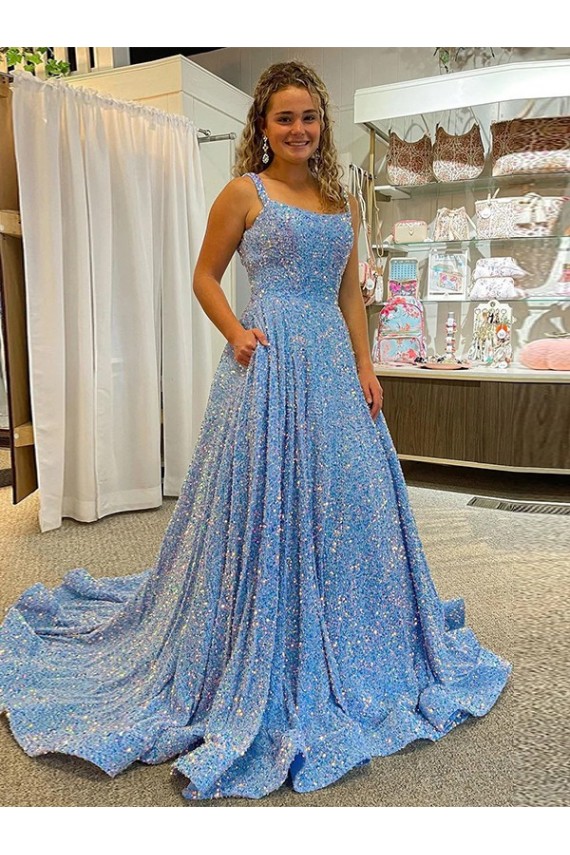 Velvet Sequin Scoop Neck Sleeveless Court Train Prom Dress / Evening Dress Essex
