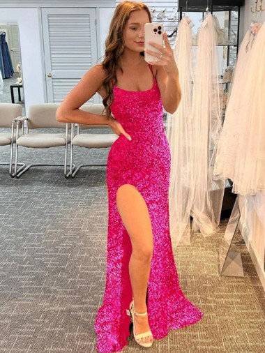 Velvet Sequin Spaghetti Straps Sleeveless Sweep Train Prom Dress / Evening Gown Essex