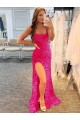 Velvet Sequin Spaghetti Straps Sleeveless Sweep Train Prom Dress / Evening Gown Essex