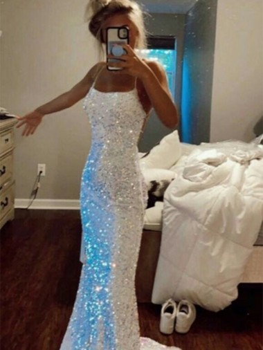 Velvet Sequin Spaghetti Straps Sleeveless Sweep Train Evening Dress Essex