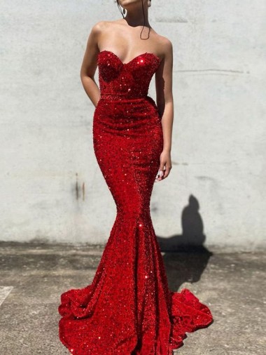 Velvet Sequin Sweetheart Sleeveless Court Train Prom Dress / Evening Gown Essex