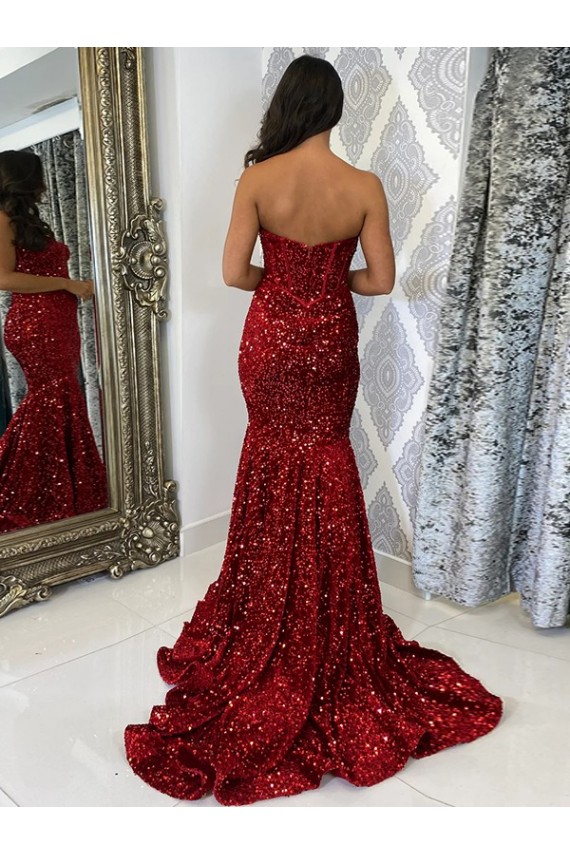 Velvet Sequin Sweetheart Sleeveless Court Train Evening Dress Essex