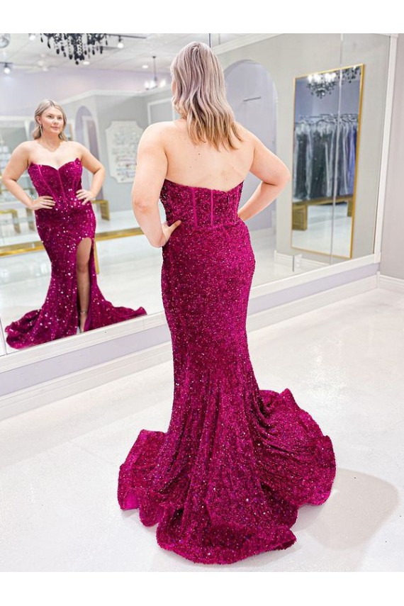 Velvet Sequin Sweetheart Sleeveless Sweep Train Evening Dress Essex