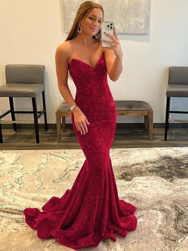 Velvet Sequin Sweetheart Sleeveless Burgundy Sweep Train Prom Dress Essex