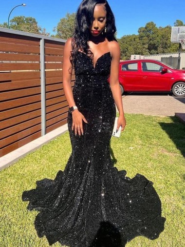Velvet Sequin Sweetheart Sleeveless Long Prom Dress Essex