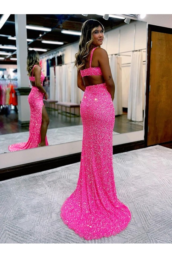Velvet Sequin V-Neck Sleeveless Long Sweep Train Evening Dress Essex