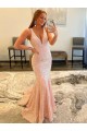 Velvet Sequin V-Neck Sleeveless Sweep Train Evening Dress Essex