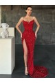 Velvet Sequin V-Neck Sleeveless Red Sweep Train Evening Gown / Prom Dress Essex