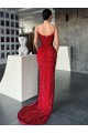 Velvet Sequin V-Neck Sleeveless Red Sweep Train Evening Gown / Prom Dress Essex