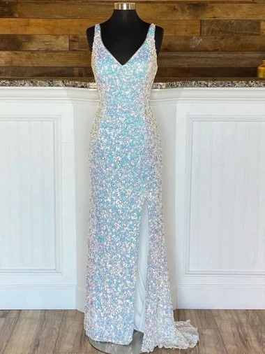Velvet Sequin V-Neck Sleeveless Sweep Train Evening Gown / Prom Dress Essex
