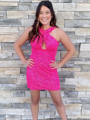 Velvet Sequin Halter Neck Sleeveless Short Homecoming Dress Essex