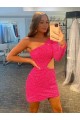 Velvet Sequin One Shoulder Long Sleeves Short Evening Gowns Essex