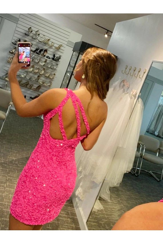 Velvet Sequin One Shoulder Sleeveless Short Evening Gown Essex