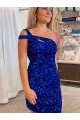 Velvet Sequin One Shoulder Sleeveless Fuchsia Short Prom Dresses Essex