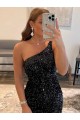 Velvet Sequin One Shoulder Sleeveless Short Prom Dress / Evening Gown Essex