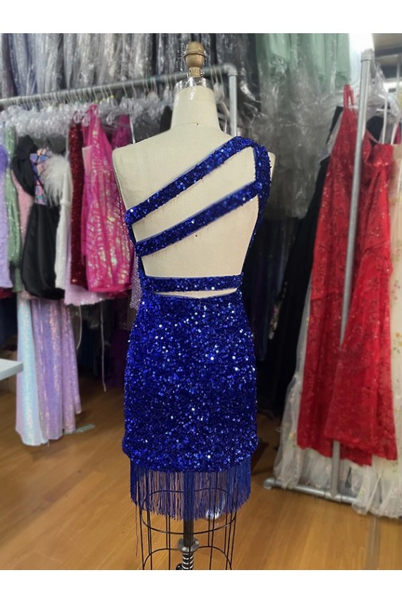 Velvet Sequins One Shoulder Sleeveless Short Homecoming Dress Essex