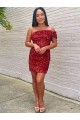 Velvet Sequin One Shoulder Sleeveless Short Prom Dress Essex