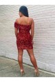 Velvet Sequin One Shoulder Sleeveless Short Prom Dress Essex