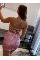 Velvet Sequin Spaghetti Straps Sleeveless Short Evening Dress Essex