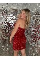 Velvet Sequin Sweetheart Sleeveless Burgundy Short Prom Dress Essex