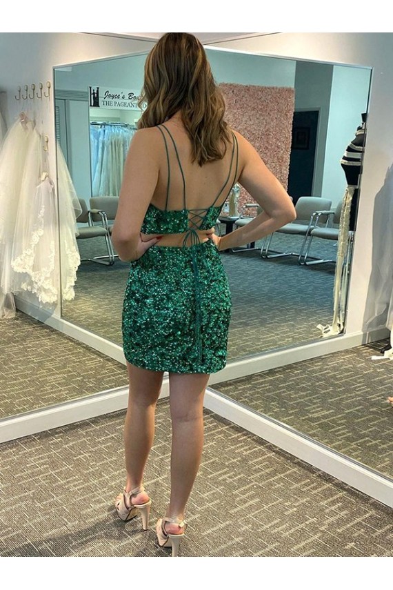 Velvet Sequin V-Neck Sleeveless Short Formal Dress Essex