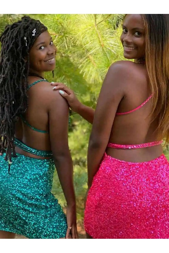 Velvet Sequin V-Neck Sleeveless Short Prom Dress Essex