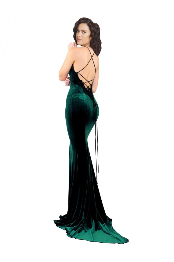 Stretch Velvet High Neck Sleeveless Open Back Sweep Train Formal Evening Gown / Prom Dress / Bridesmaid Dress Essex