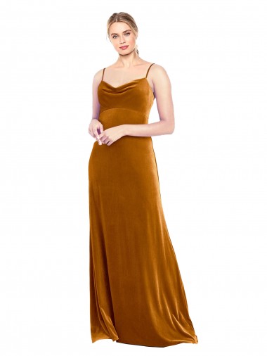 Stretch Velvet Spaghetti Straps Sleeveless Long Prom Dress / Bridesmaid Dress Essex