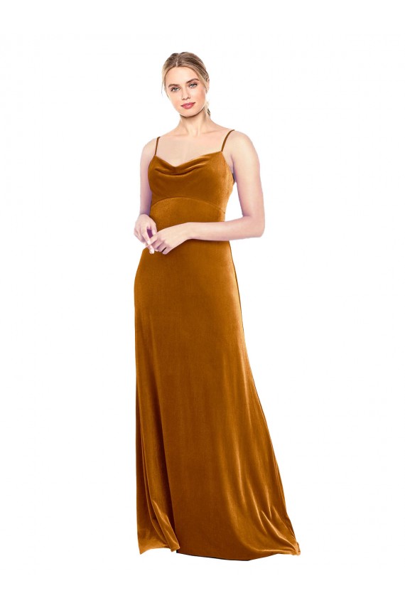 Stretch Velvet Spaghetti Straps Sleeveless Long Prom Dress / Bridesmaid Dress Essex