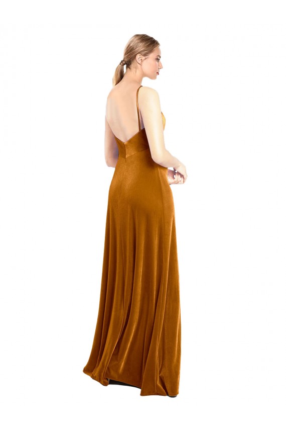 Stretch Velvet Spaghetti Straps Sleeveless Long Prom Dress / Bridesmaid Dress Essex