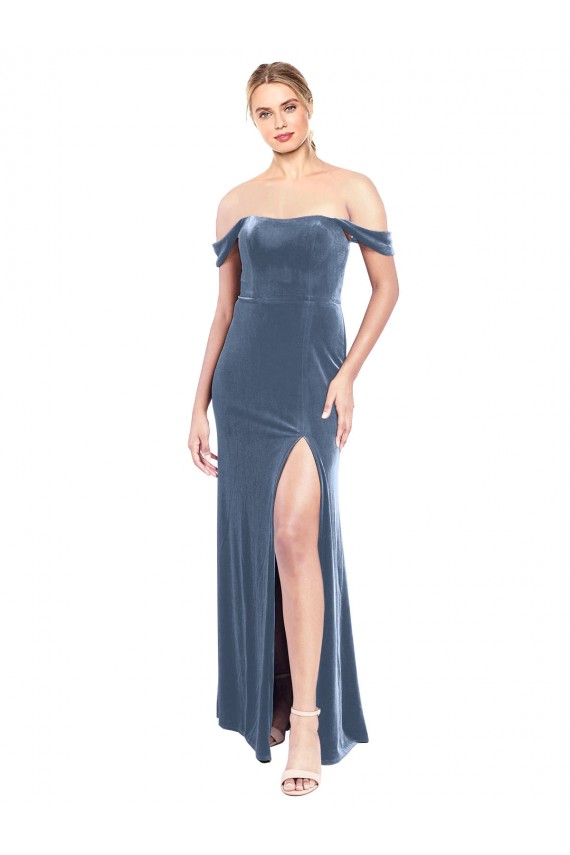 Stretch Velvet Off the Shoulder Sleeveless Long Prom Dress / Bridesmaid Dress Essex