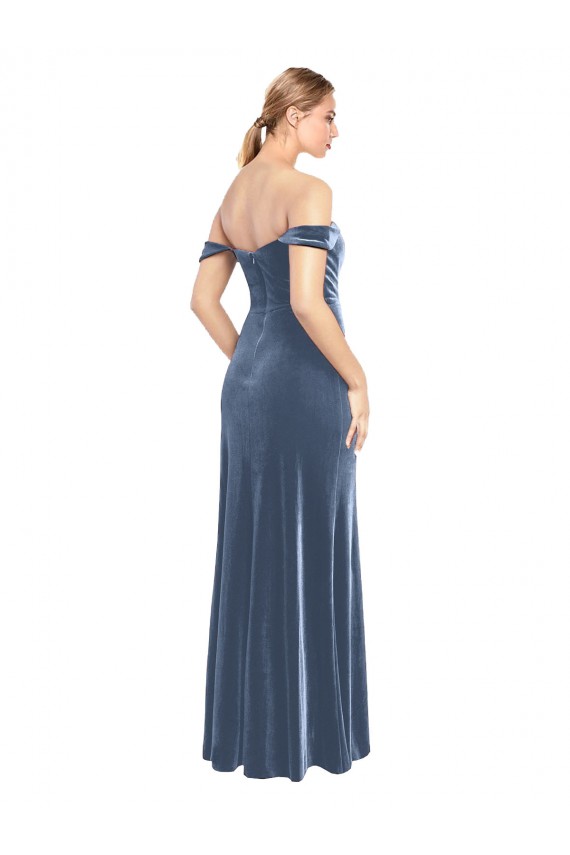 Stretch Velvet Off the Shoulder Sleeveless Long Prom Dress / Bridesmaid Dress Essex