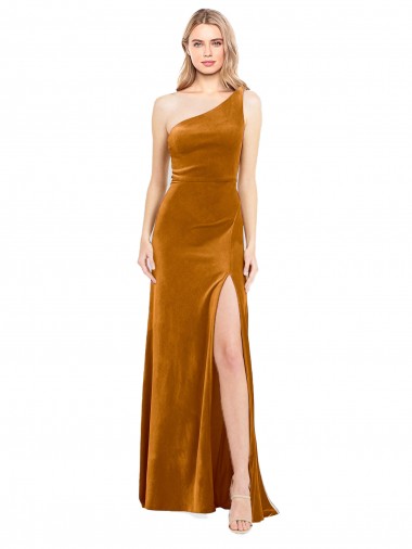 Stretch Velvet One Shoulder Sleeveless Long Formal Evening Gown / Prom Dress / Bridesmaid Dress Essex