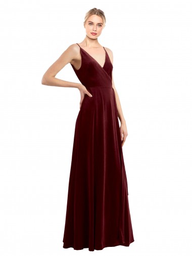 Stretch Velvet V-Neck Sleeveless V-Back Long Bridesmaid Dress / Evening Dress Essex