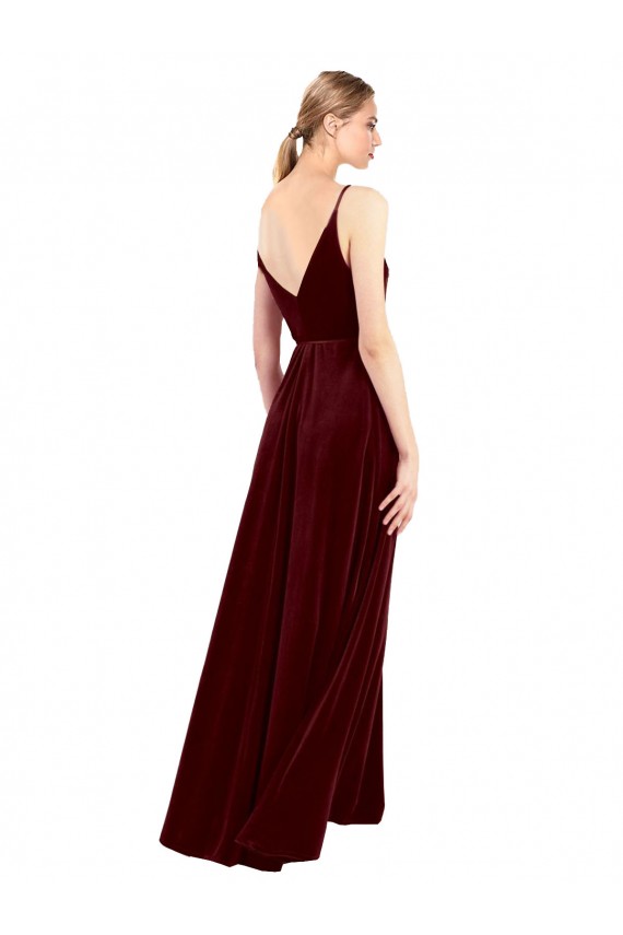 Stretch Velvet V-Neck Sleeveless V-Back Long Bridesmaid Dress / Evening Dress Essex