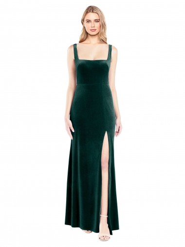 Stretch Velvet Square Neck Sleeveless Long Prom Dress / Bridesmaid Dress Essex