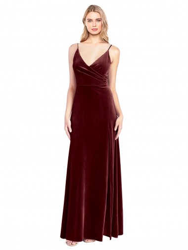 Stretch Velvet V-Neck Sleeveless V-Back Long Black Tie Prom Dress / Bridesmaid Dress Essex